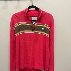 Vtg Hollister Red and Brown 1/4 Zip-Up Sweater
